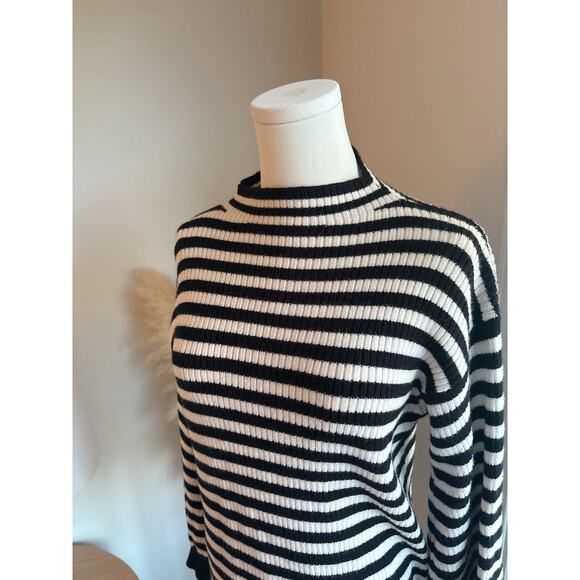 Anthropologie Sydney Stripe Mock Neck Sweater Medium Balloon Sleeve Line & Dot - Picture 4 of 10